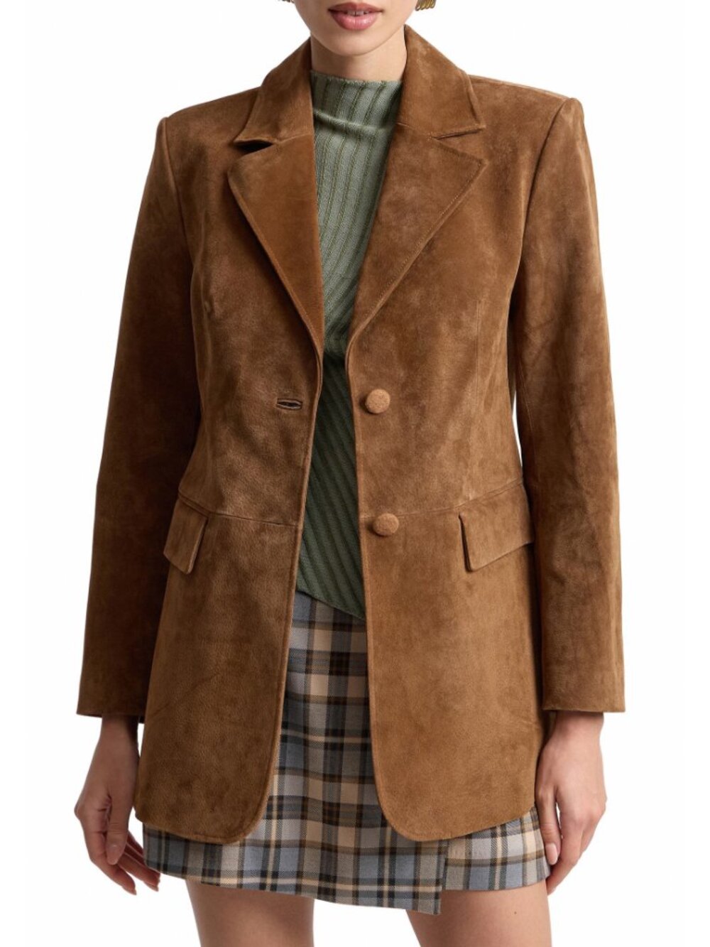 New Avec Les Filles Longline Suede Blazer Brandy Brown XS